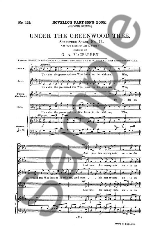 G Under The Greenwood Tree Satb/Accompaniment
