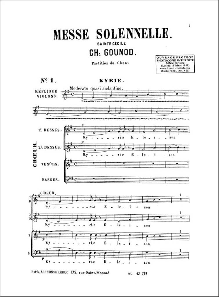 Messe Solennelle de Sainte Cecile Voice Parts