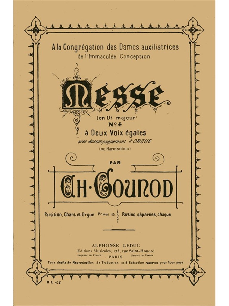 Messe No 4 Bl425 2 Voices/Organ Performance Scores