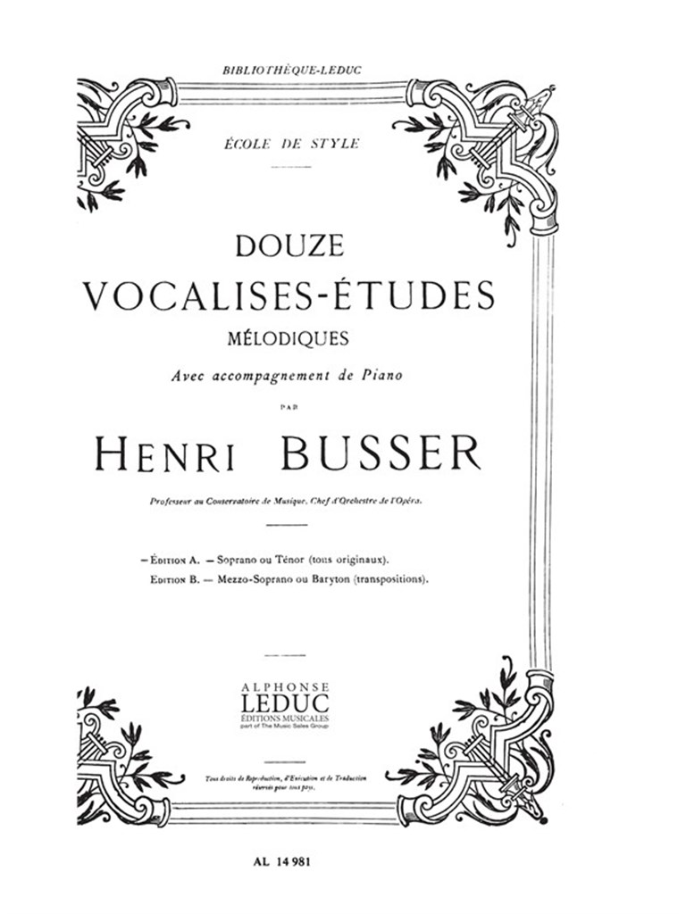 Henri Busser: 12 Vocalises-Etudes - Edition A