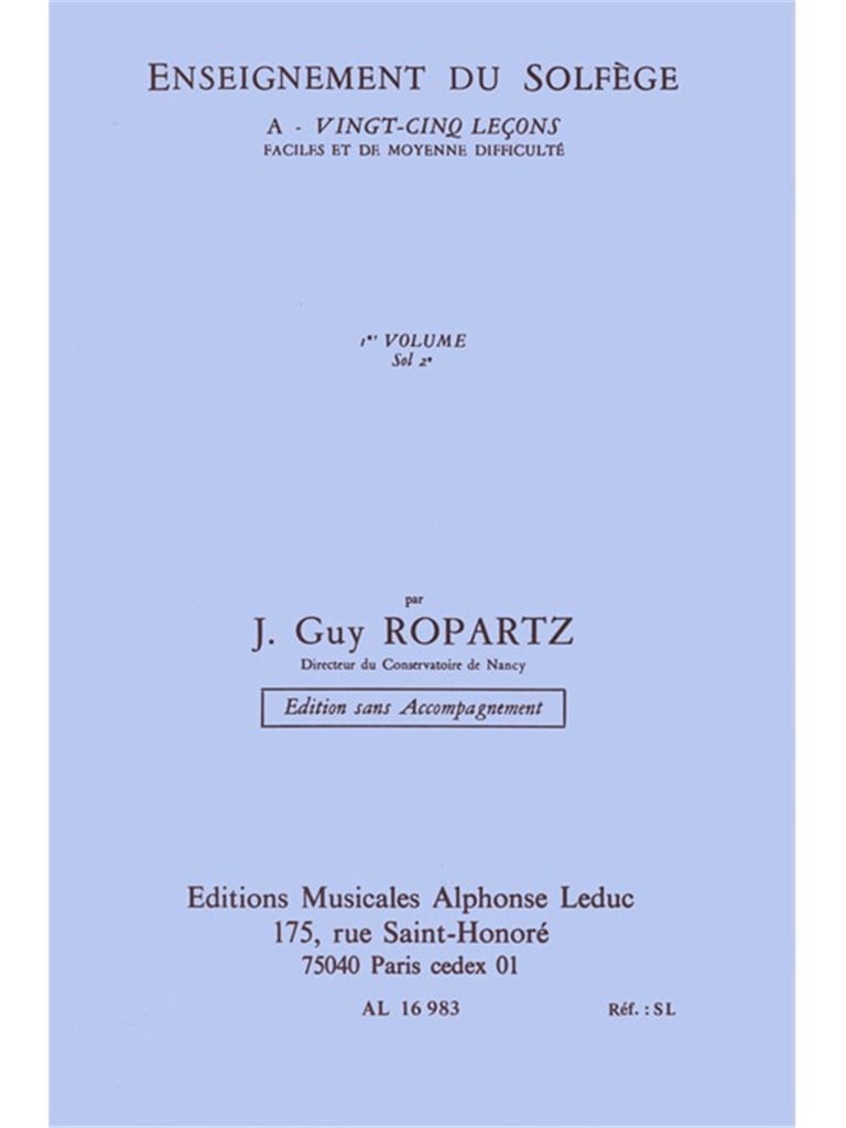 Ropartz 25 Lecons de Solfege vol. 1 Cle de Sol