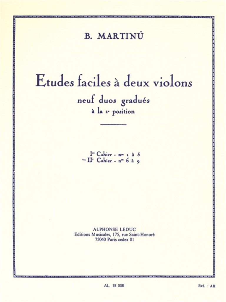 Bohuslav Martinu: etudes Faciles a Deux Violons