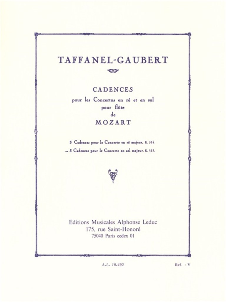 3 Cadences For Mozarts Flute Concerto In G major