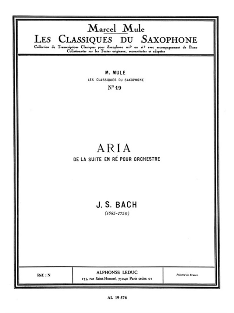 Aria From Suite D BWV 1068 Alto Sax/Pno