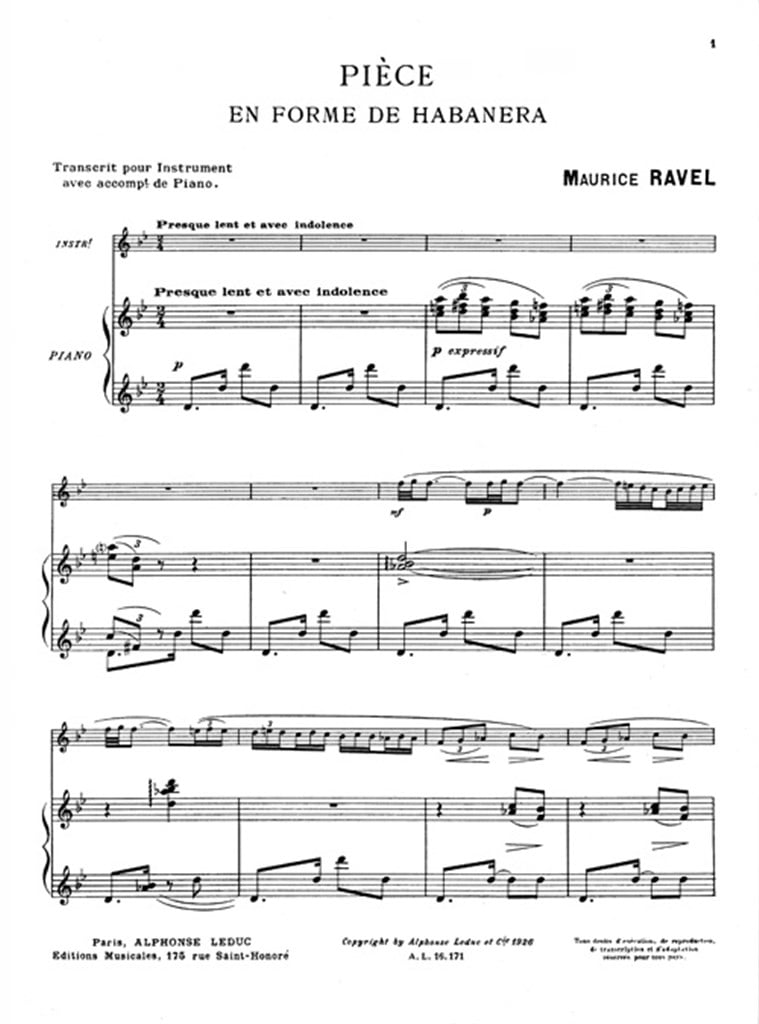 Piece In The Habanera Style For Cello And Piano