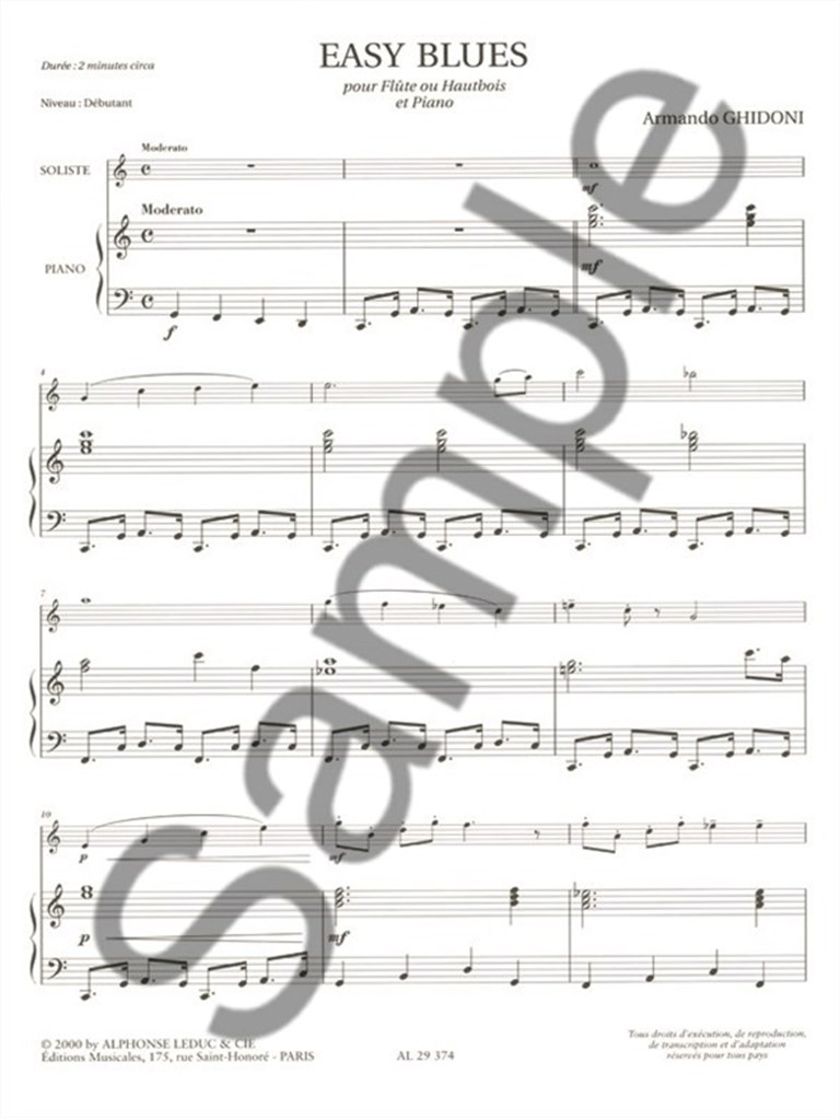 Easy blues pour flute ou hautbois et piano