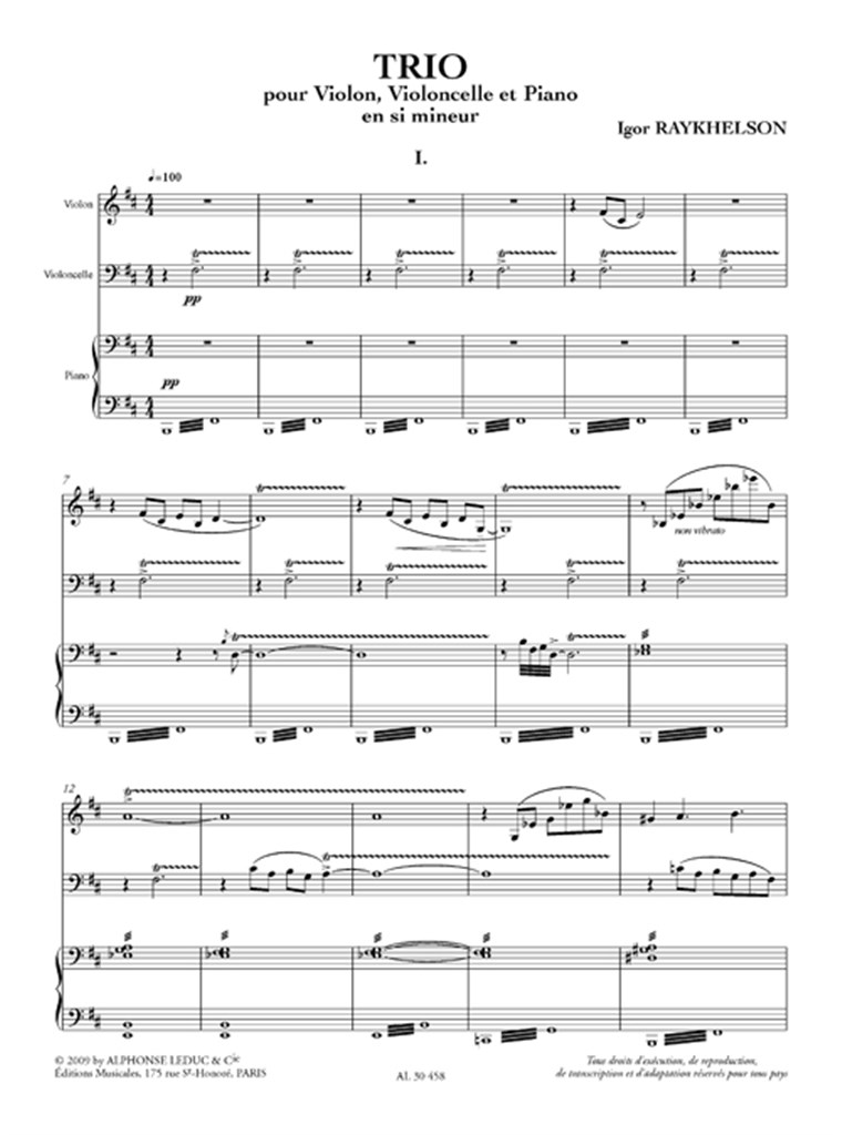 Trio en b mineur pour violon, violoncelle et piano