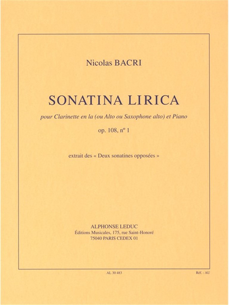 Sonatina Lirica Op 108 No 1 Clarinet In a & Piano