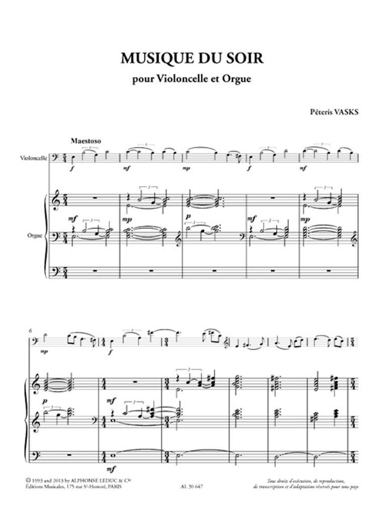 Musique du soir (7e/8e) pour violoncelle et orgue