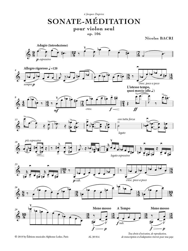 Sonate-Méditation for Solo Violin Op.106a
