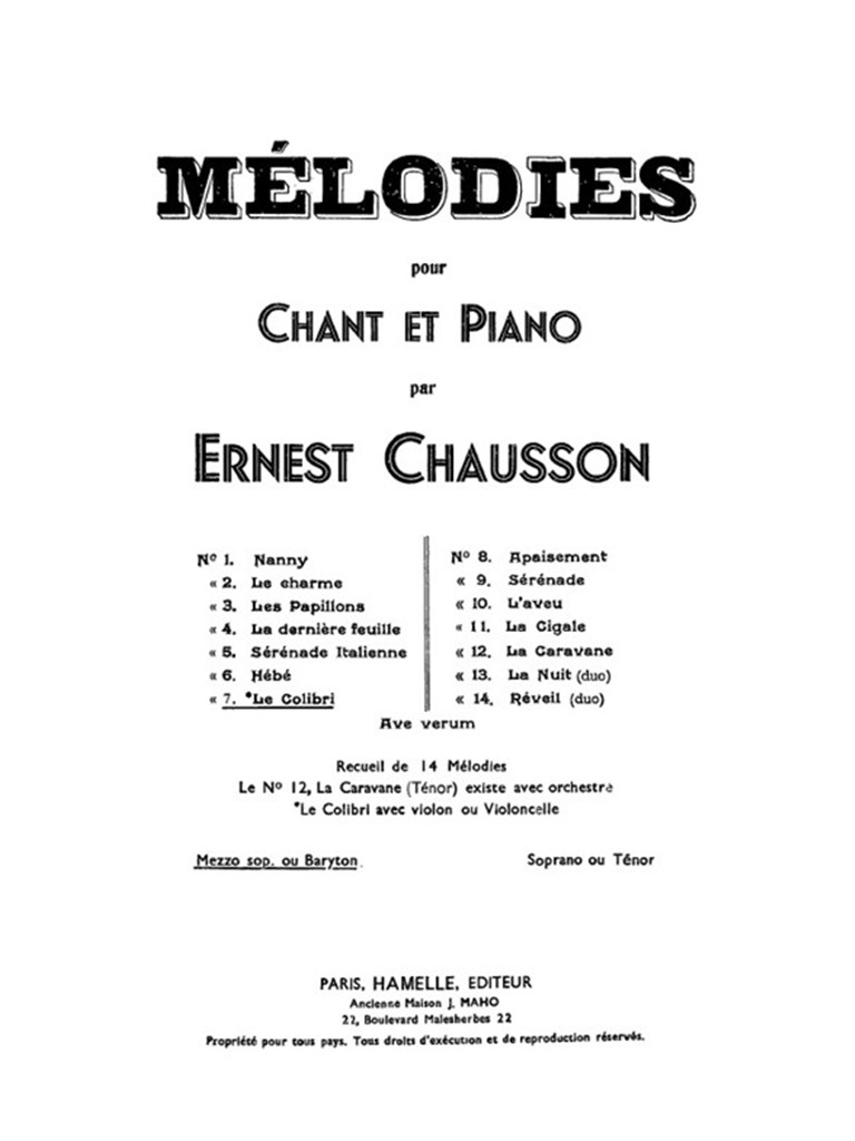 14 Melodies N07:Le Colibri Chant -Mezzo-S Ou B