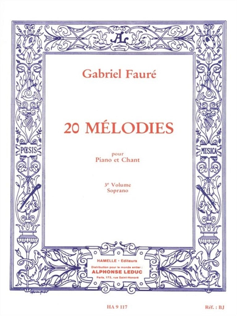 20 mélodies pour piano et chant volume 3 soprano