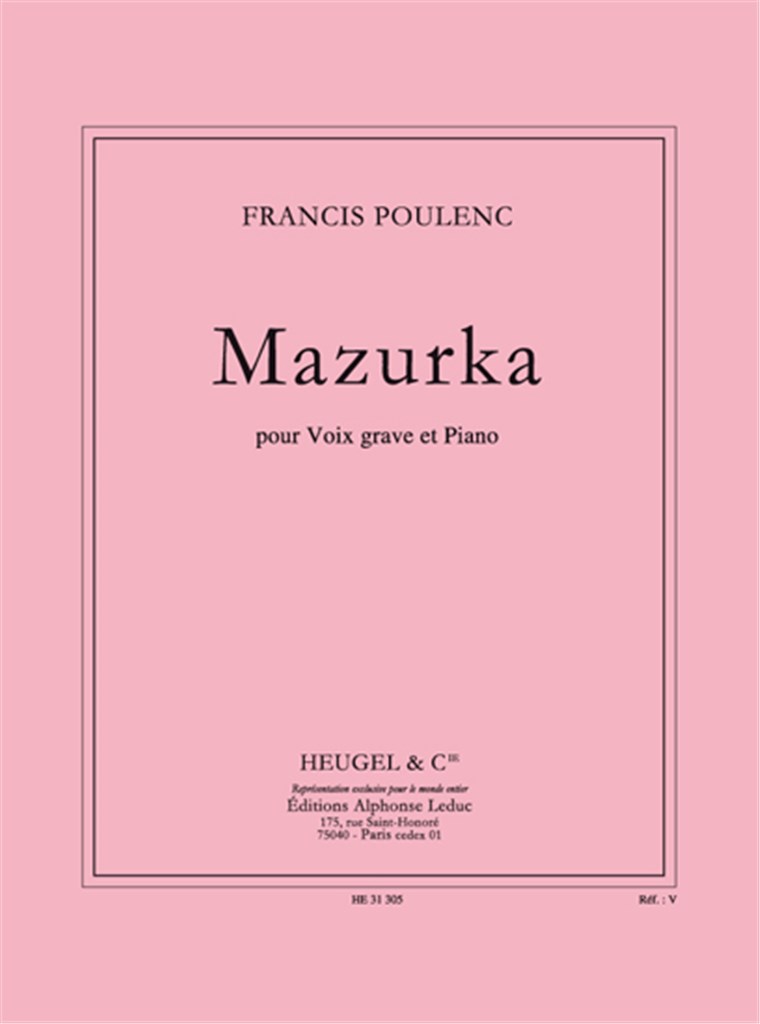 Mazurka Pour Voix Grave Et Piano