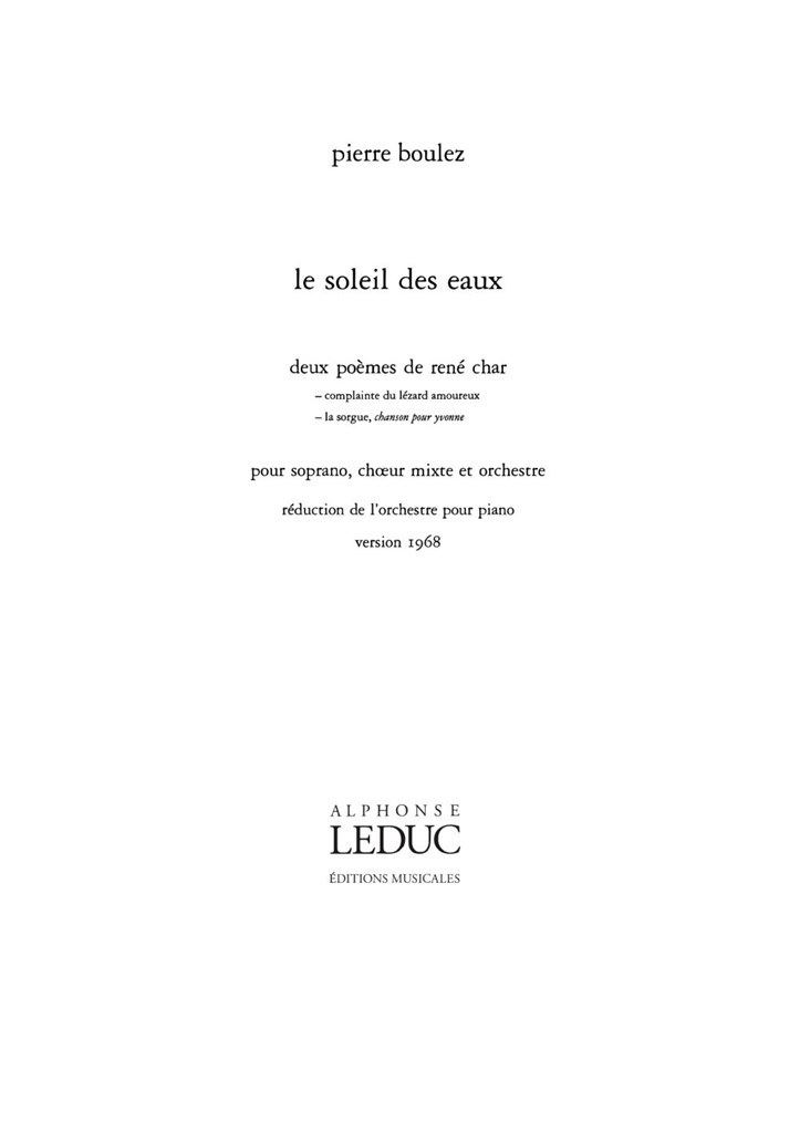 The Water Sun, for Soprano, Mixed Choir and Piano