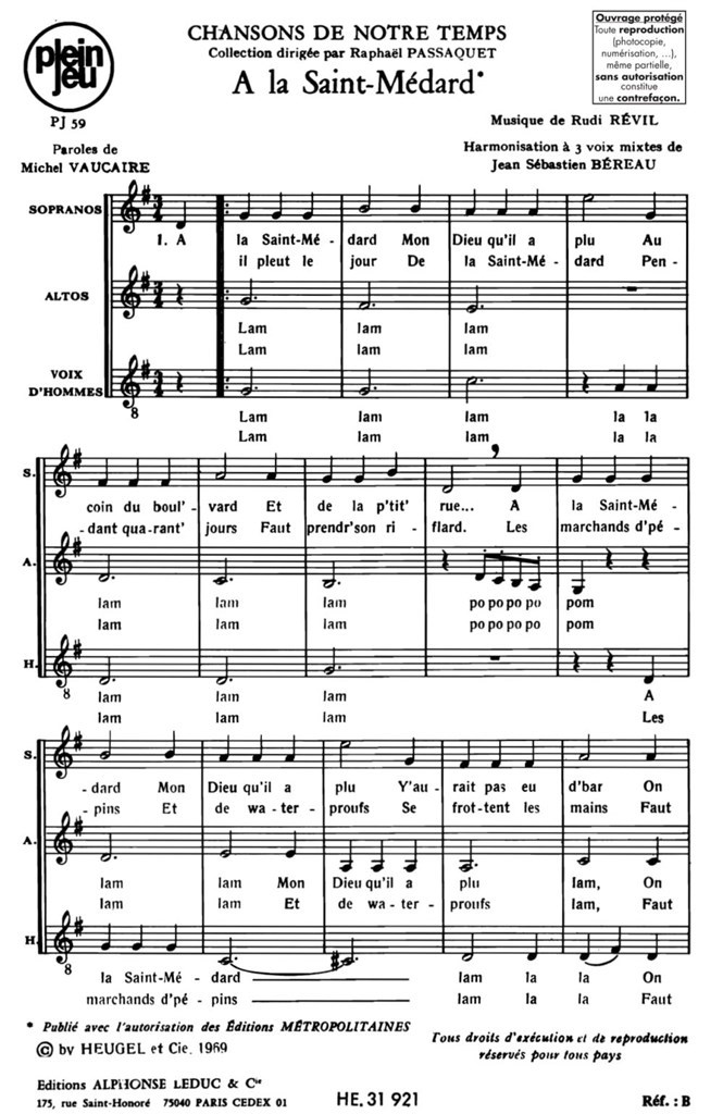 Chansons De Notre Temps Pj59 a La St Medard