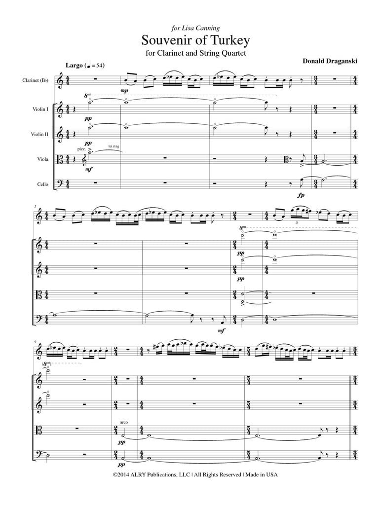 Souvenir Of Turkey For Clarinet and String Quartet