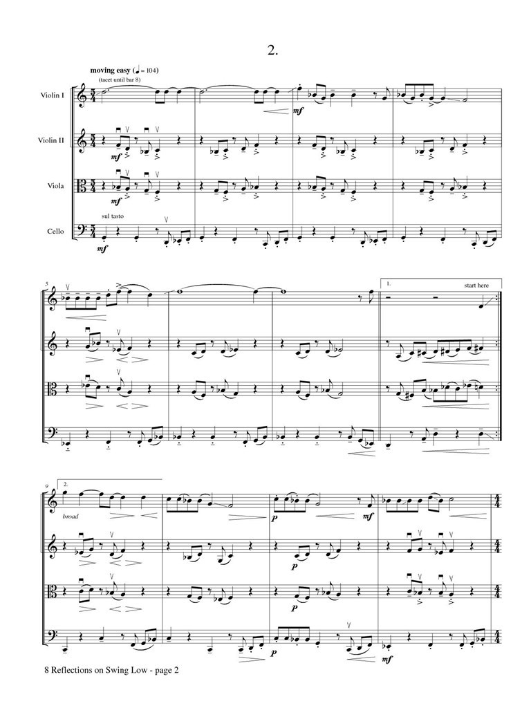 Eight Reflections on Swing Low for String Quartet