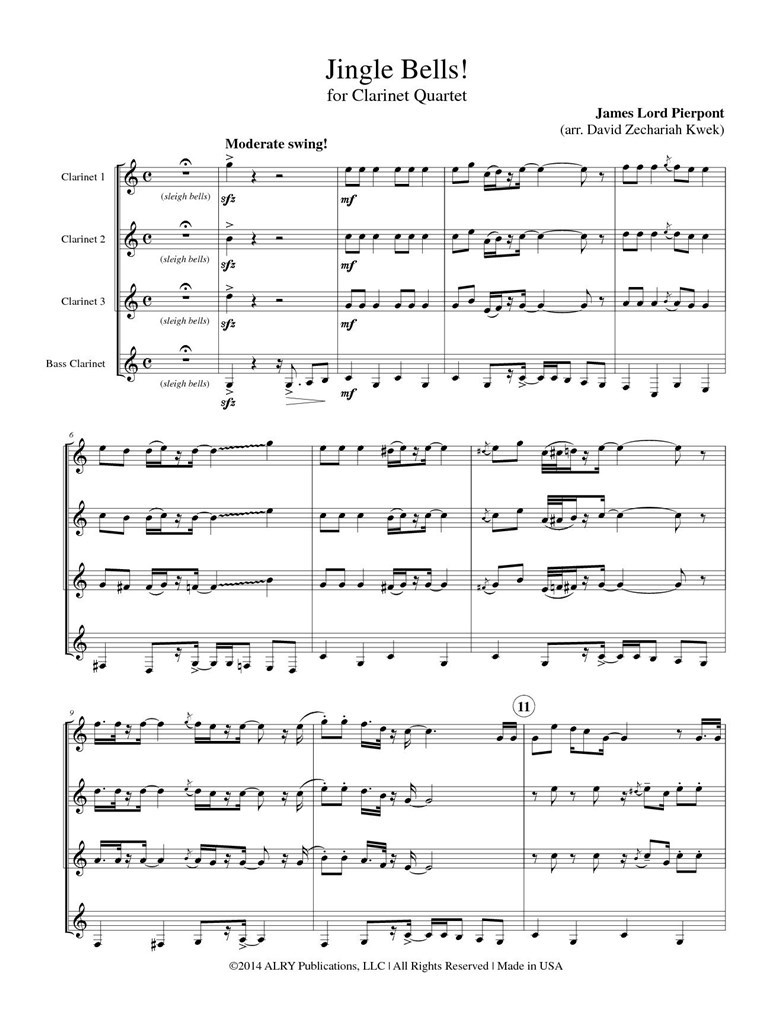 Jingle Bells For Clarinet Quartet