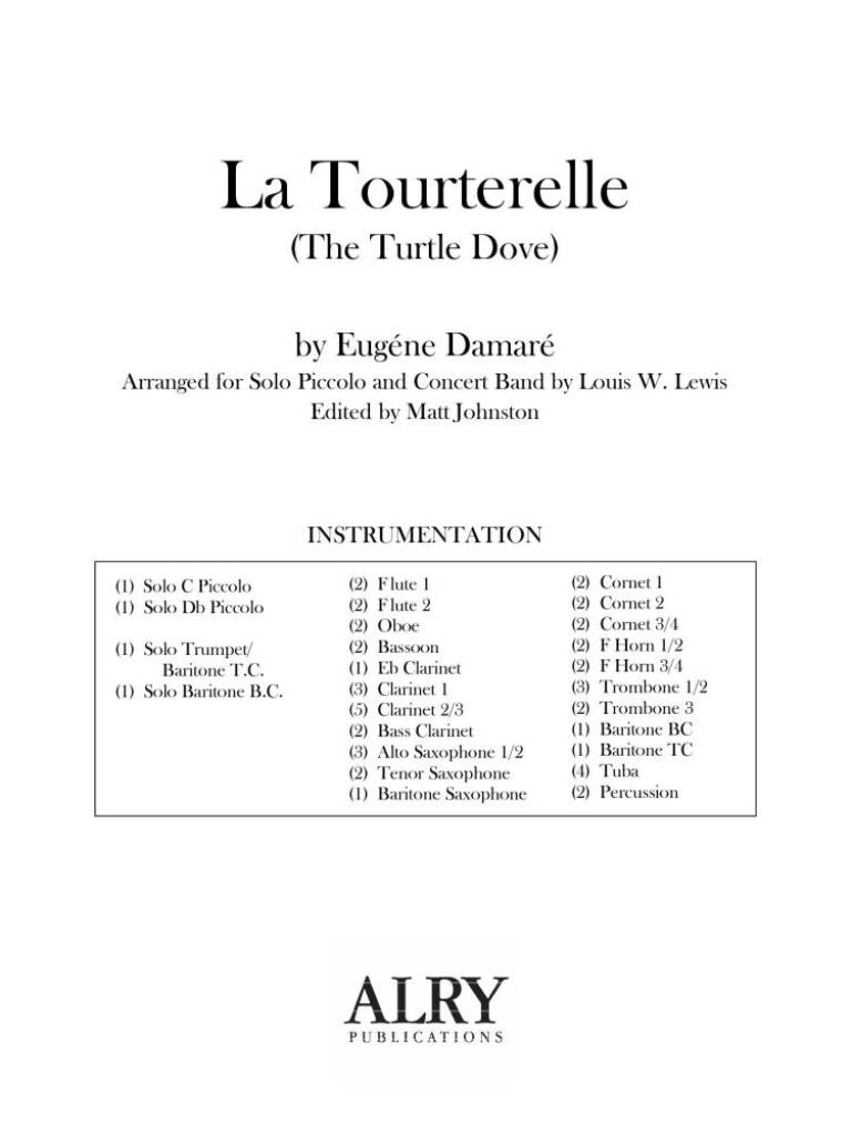 La Tourterelle for Solo Piccolo and Concert Band