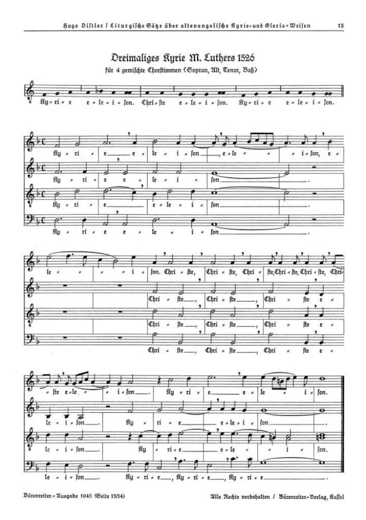 Dreimaliges Kyrie Martin Luthers 1526 (SATB)
