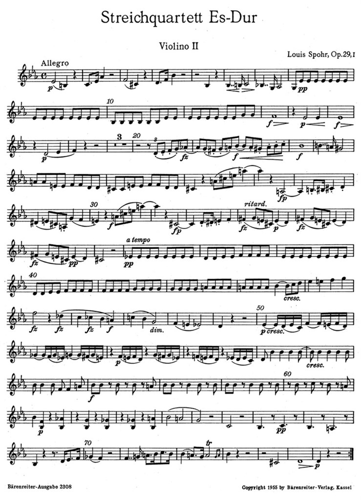 String Quartet E flat major op. 29-1