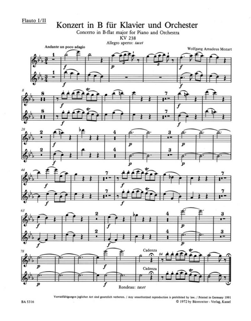 Konzert für Klavier und Orchester Nr. 6 B-Dur KV 238