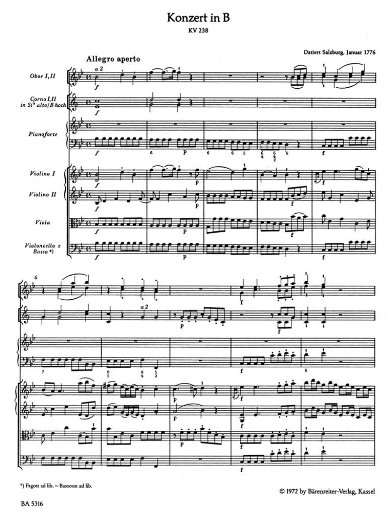 Concerto for Piano and Orchestra No. 6 in Bb major K. 238