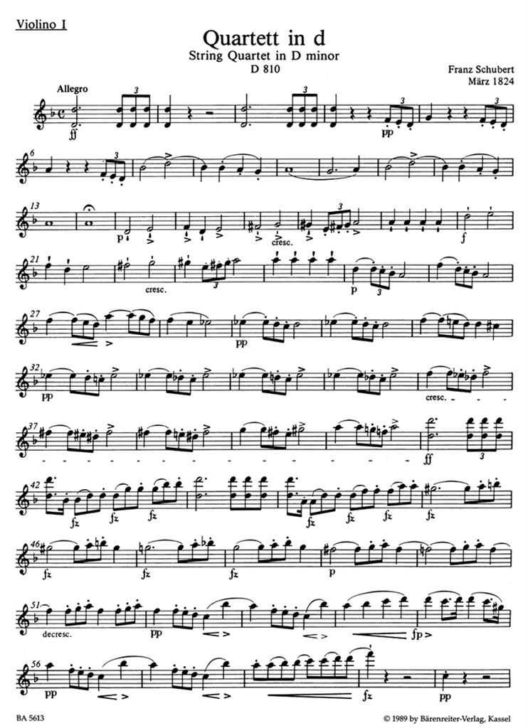 String Quartet Death & the Maiden Parts