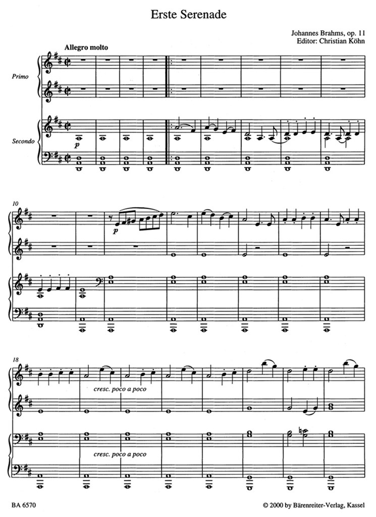 Serenade 1 D maj Op11 Piano Duet