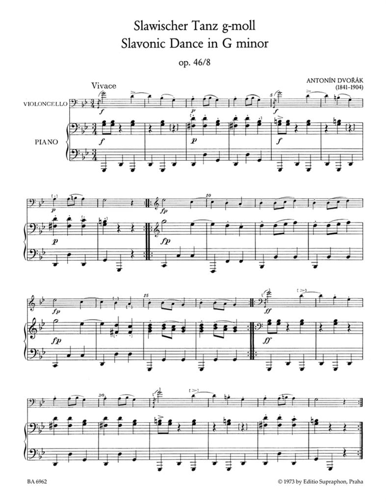 Slavonic Dances Op46-3+8 Cello & Piano