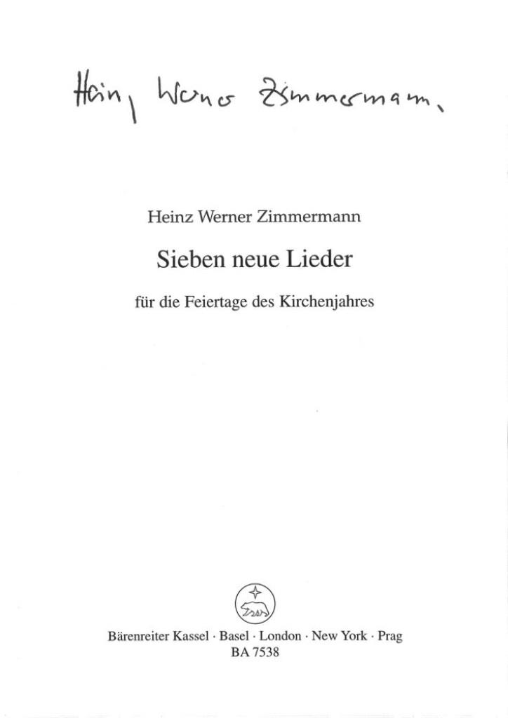 7 neue Lieder fur die Feiertage des Kirchenjahres