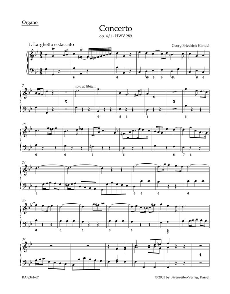 Concerto for Organ and Orchestra g op. 4/1 HWV 289