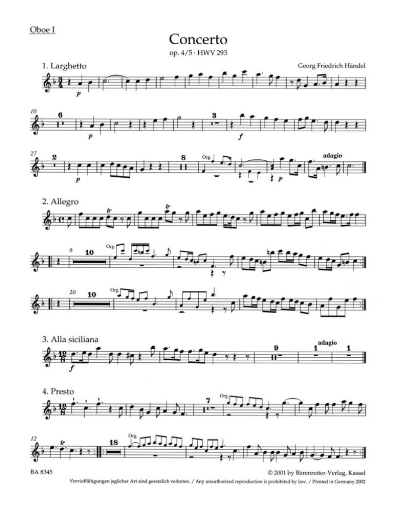 Concerto for Organ and Orchestra in F major op. 4/5 HWV 293