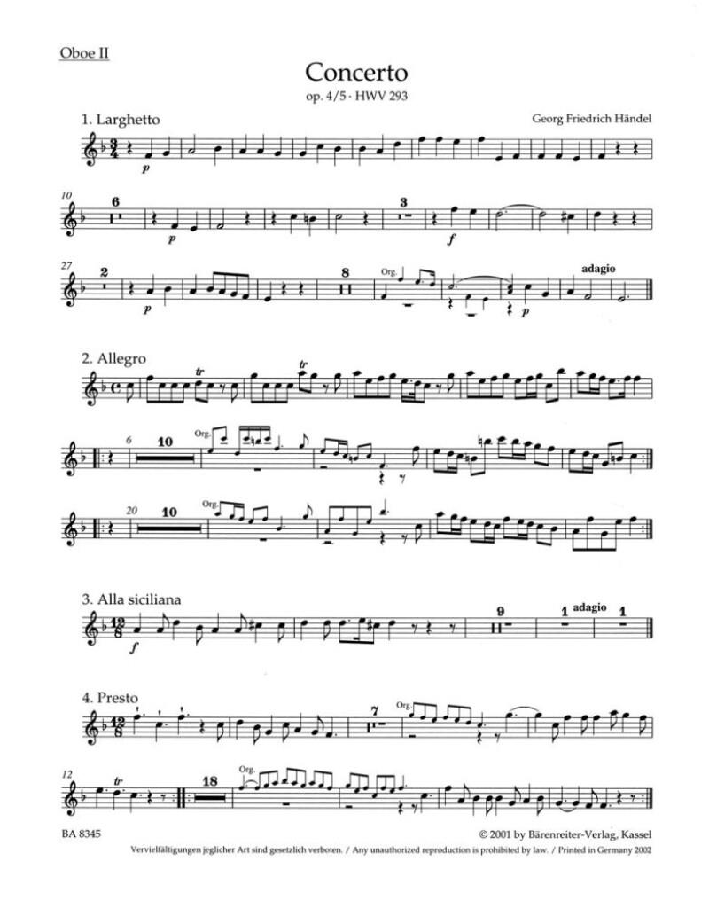 Concerto for Organ and Orchestra in F major op. 4/5 HWV 293