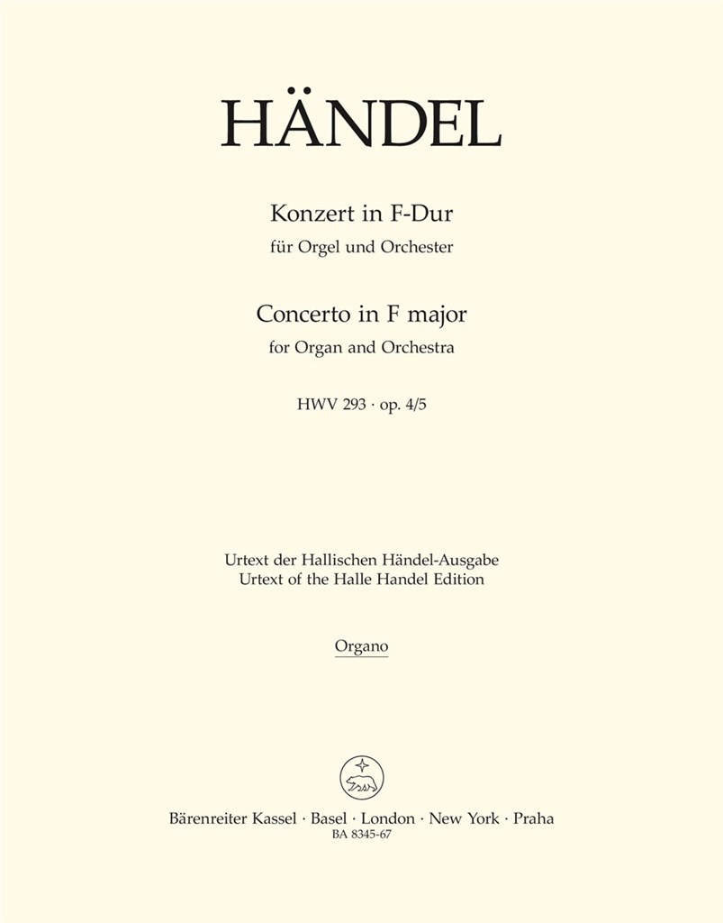 Concerto for Organ and Orchestra F op. 4/5 HWV 293