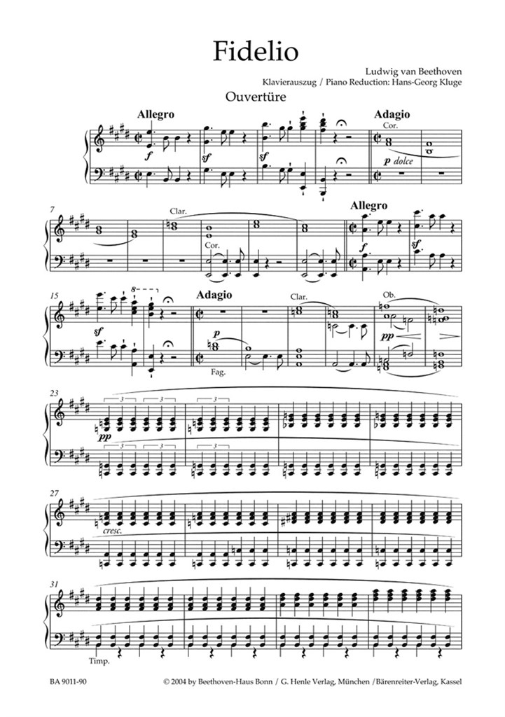 Fidelio Op 72 Per Canto E Piano