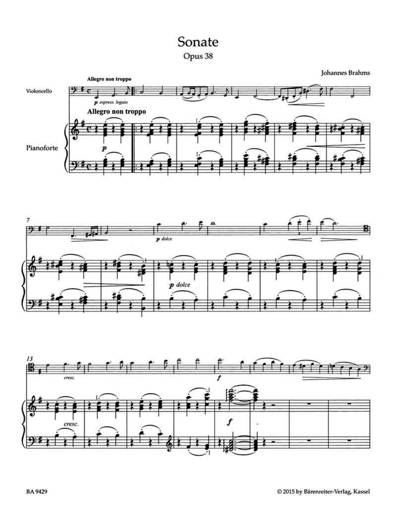 Sonata in E minor for Violoncello and Piano op. 38