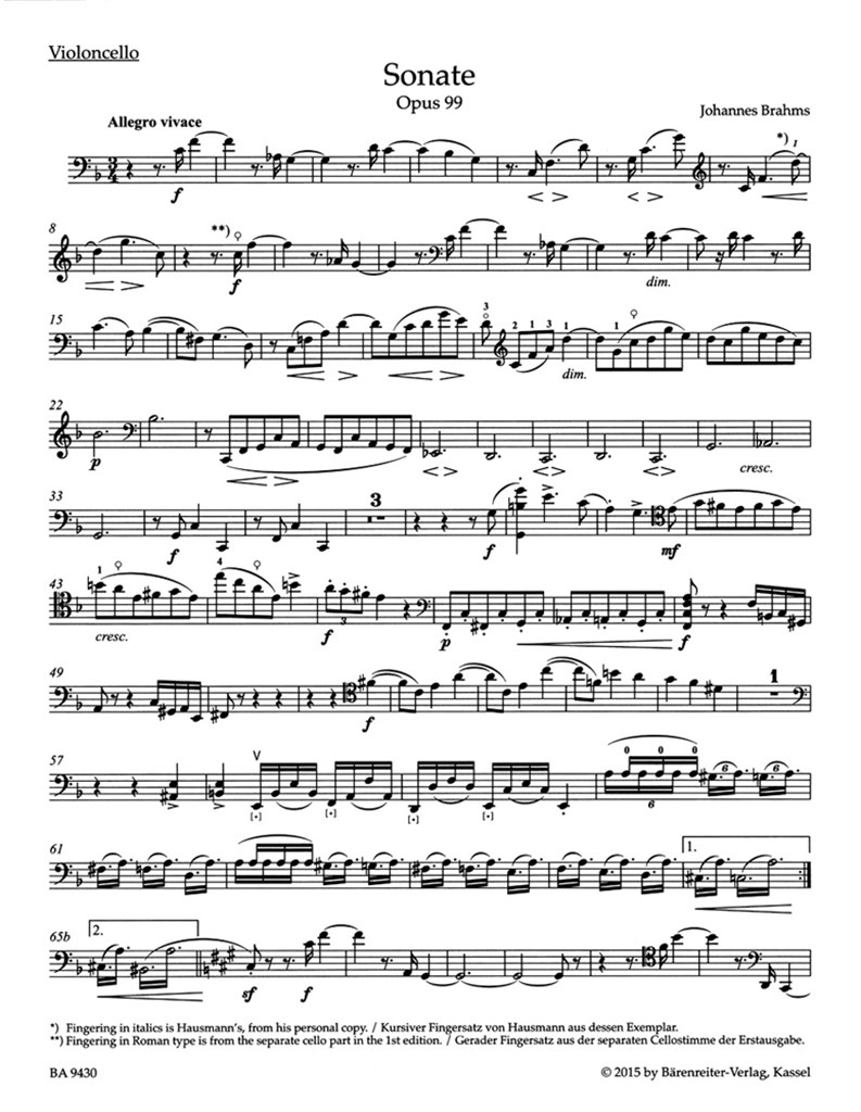Sonata in F major for Violoncello and Piano op. 99