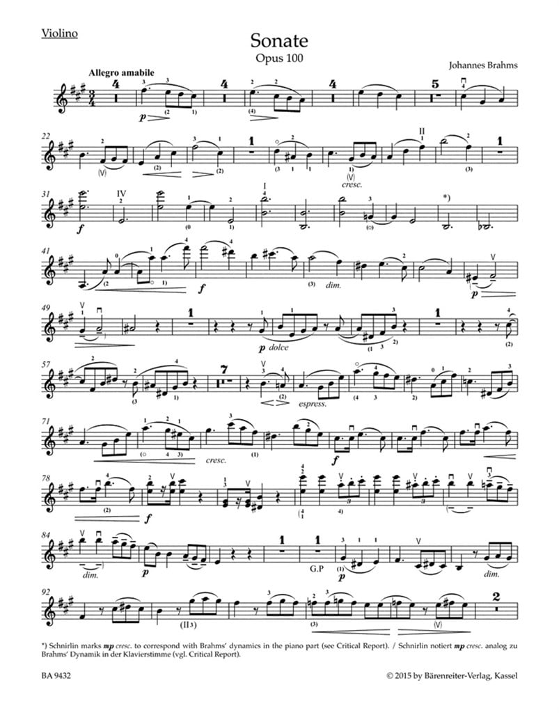 Sonata in A major for Violin and Piano op. 100