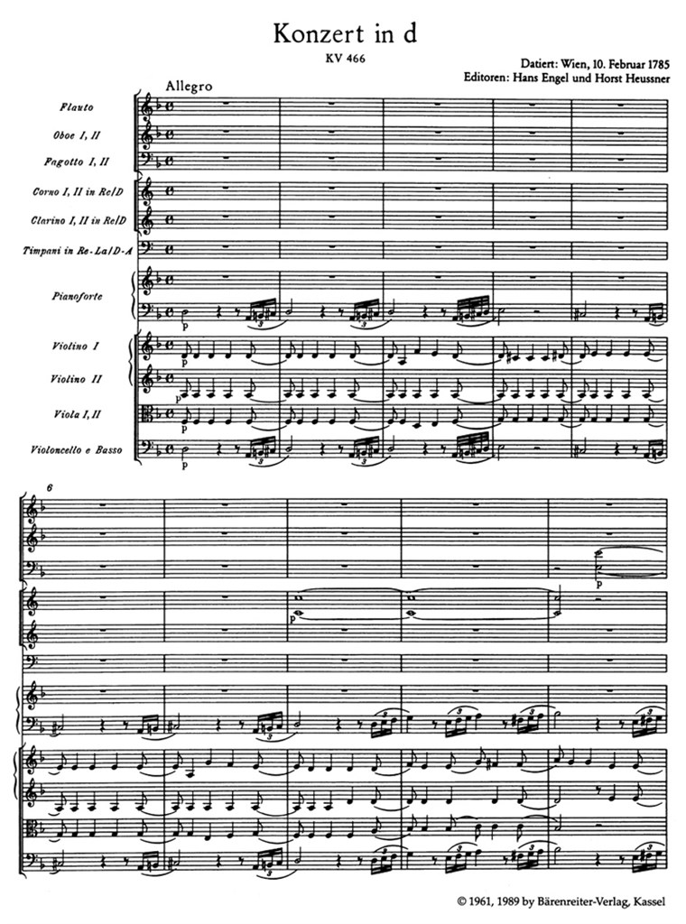 Piano Concerto 20 KV466 Study score