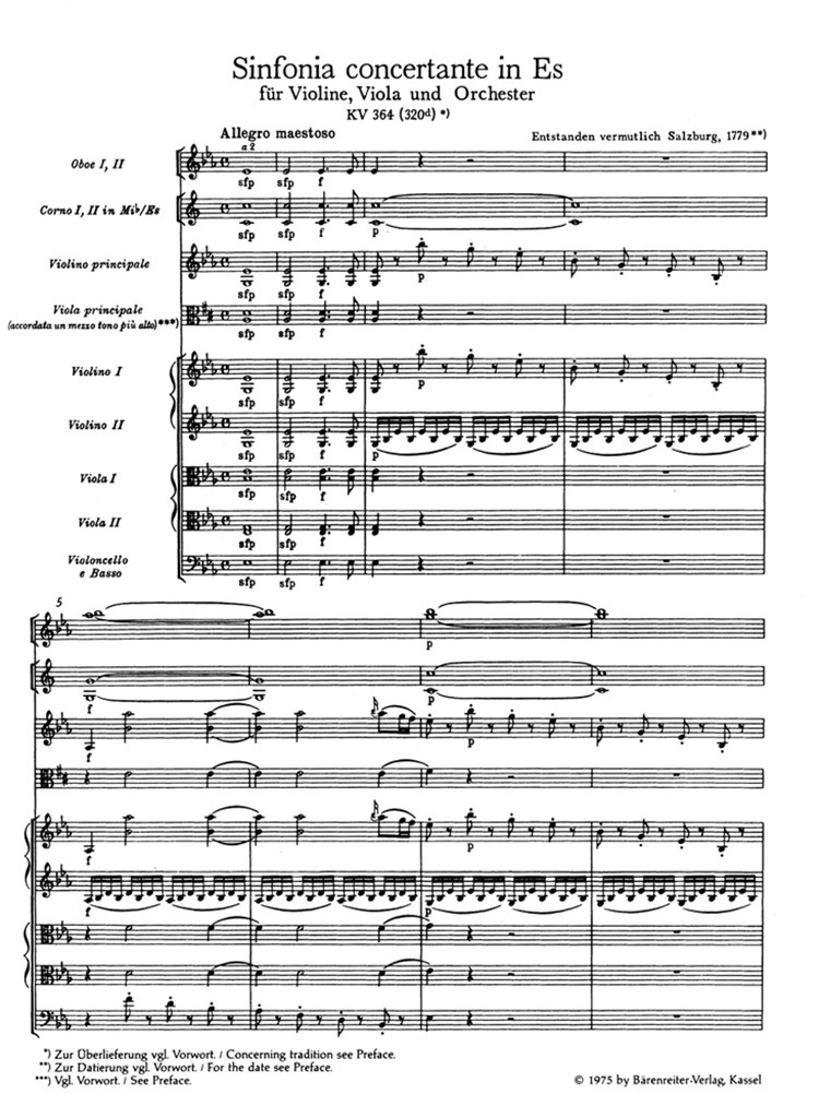 Sinfonia Concertante K364 Study score