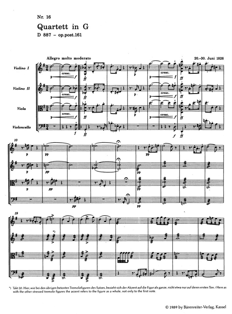 String Quartet G major op. post. 161 D 887
