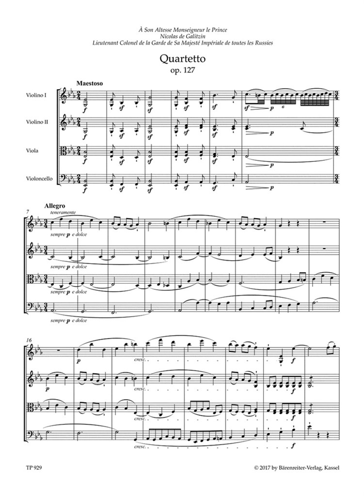 String Quartet E-Flat Major Op. 127