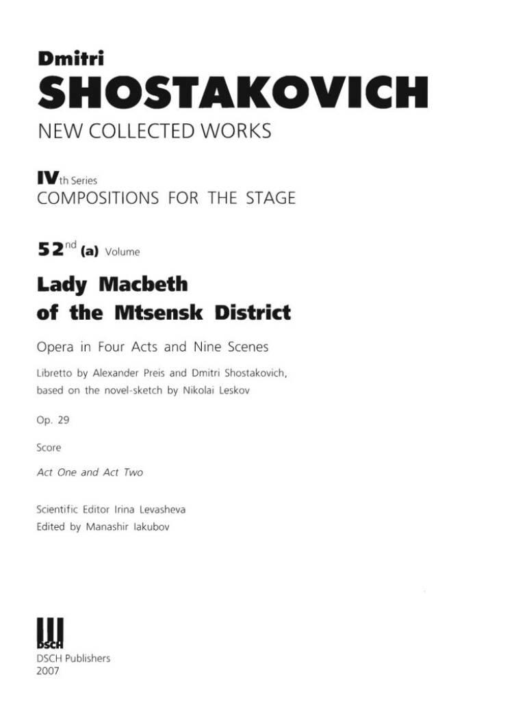 Lady Macbeth of the Mtsensk District op. 29 Vol. 1