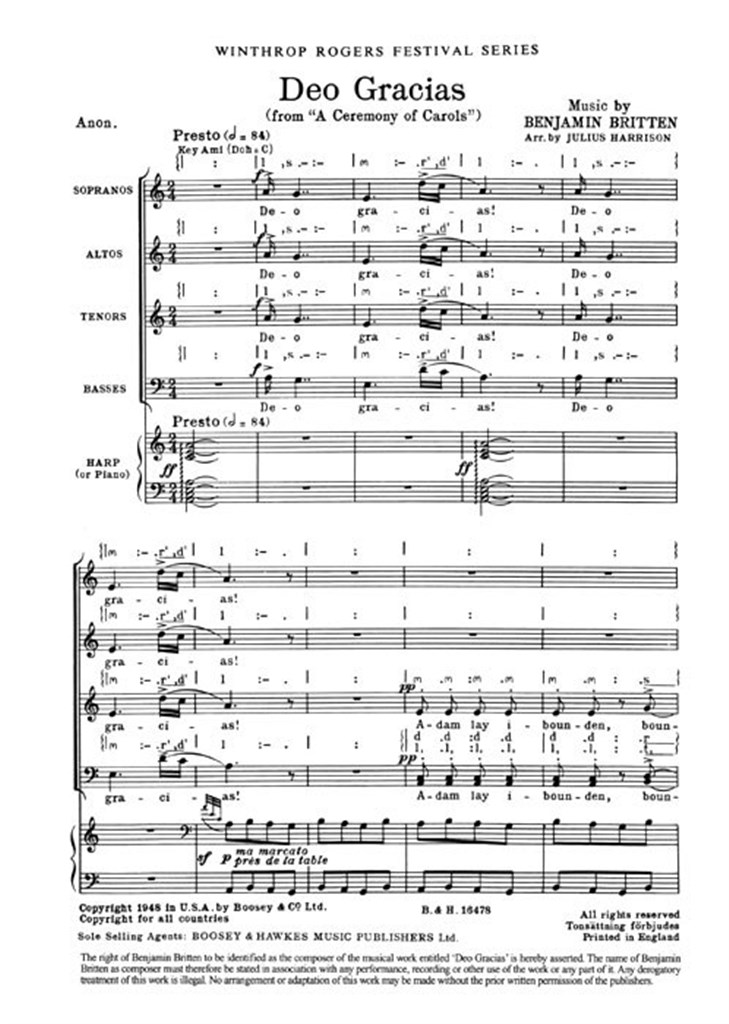 Deo Gracias - A Ceremony of Carols op. 28