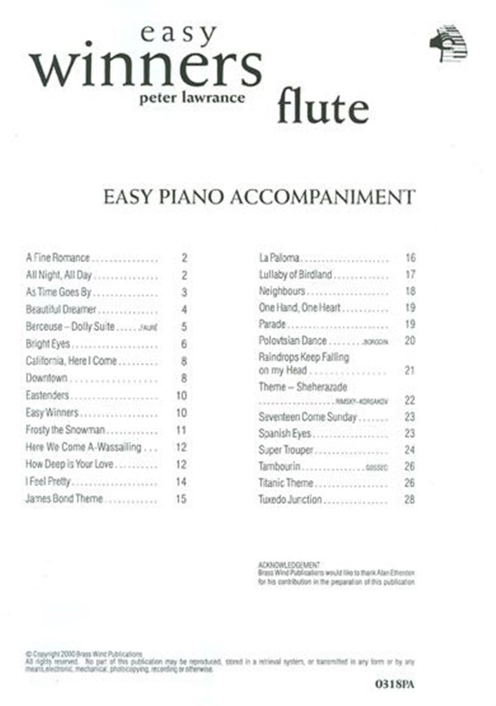 Easy Winners Piano Accompaniment for Flute