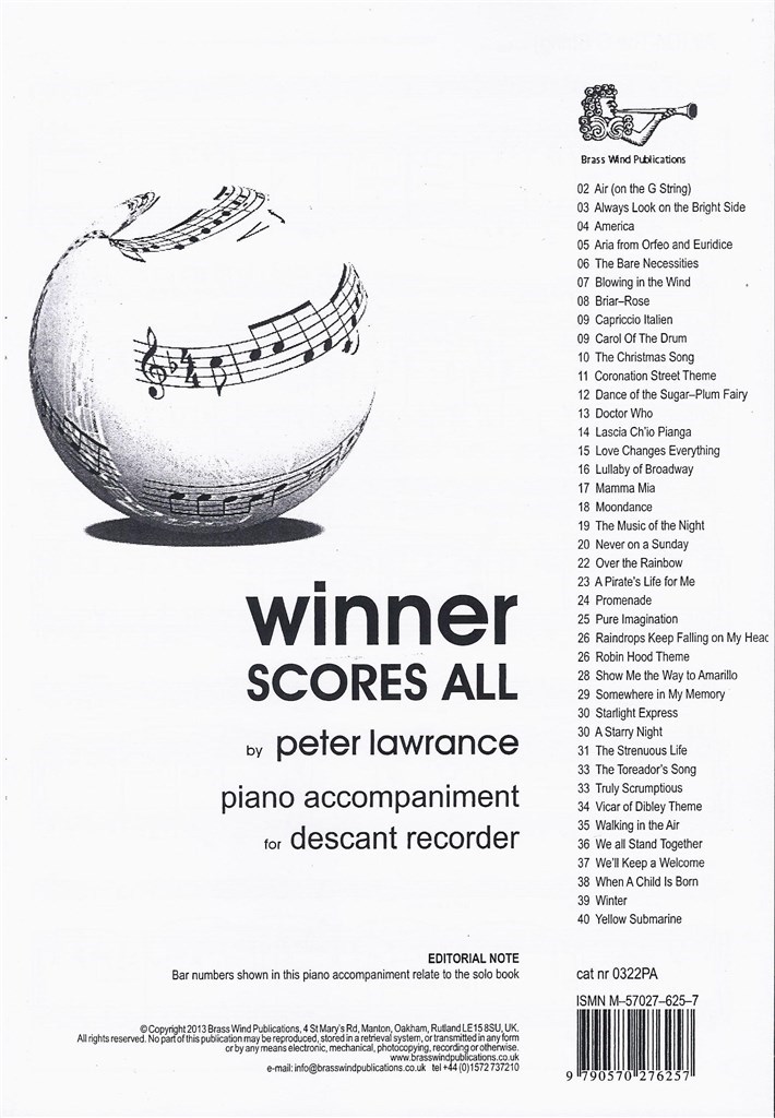 Winner Scores All for Descant Recorder -Piano Acc.