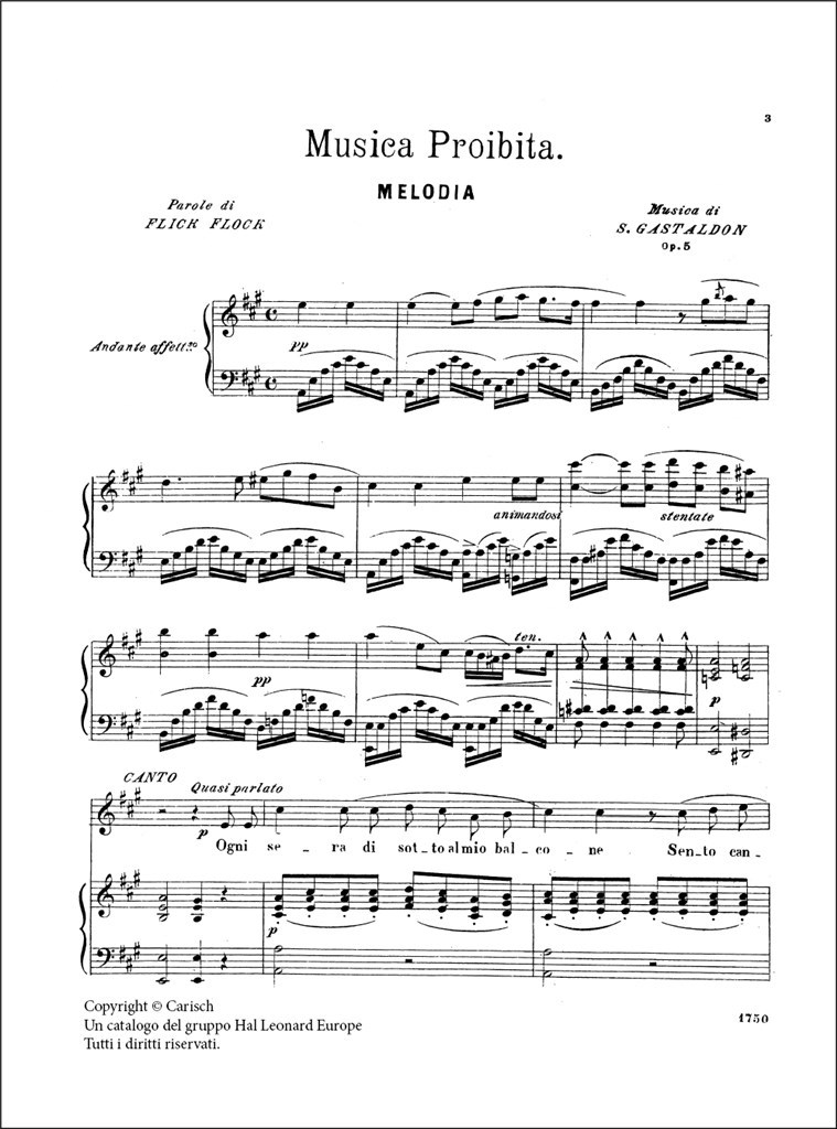 Musica Proibita Op.5 Per Soprano O Tenore