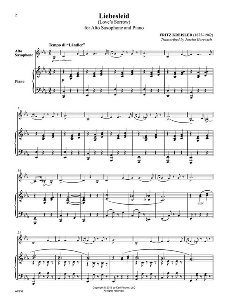 Fritz Kreisler for Alto Saxophone
