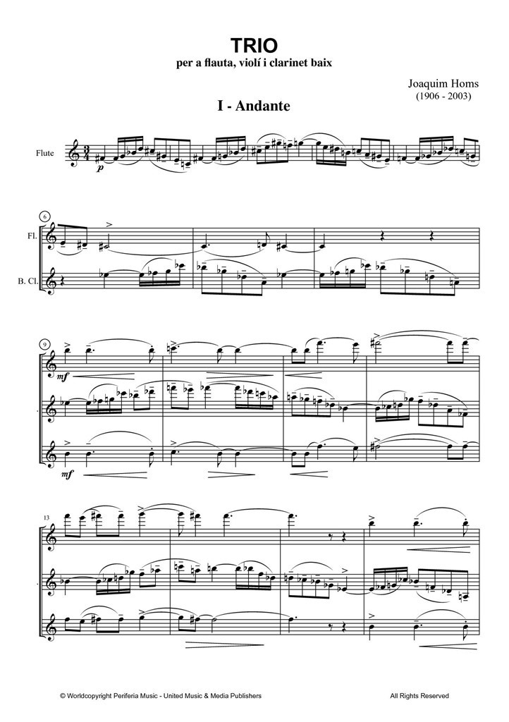 Trio for Flute, Violin and Bass Clarinet